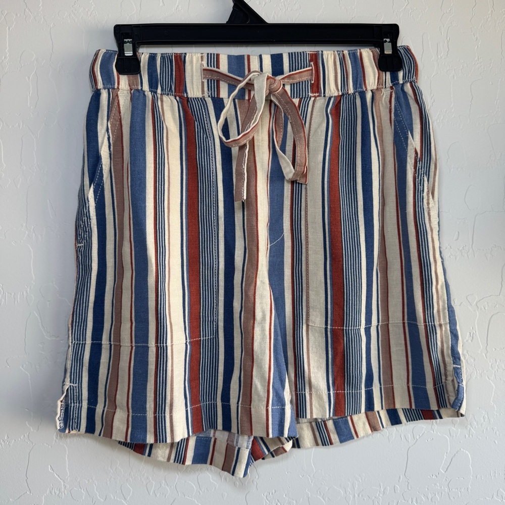 a.n.a Women's XS Linen Blend Striped Shorts High Waist Drawstring Beach Coastal